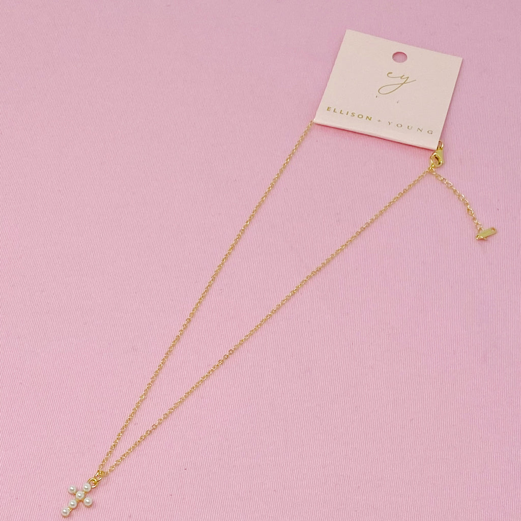 Shell Pearl Cross Necklace