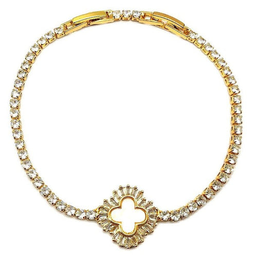 Baguette Clover Rhinestone Bold Tennis Bracelet