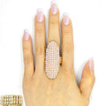 Oval Shape Rhinestone Pearls Paved Ring