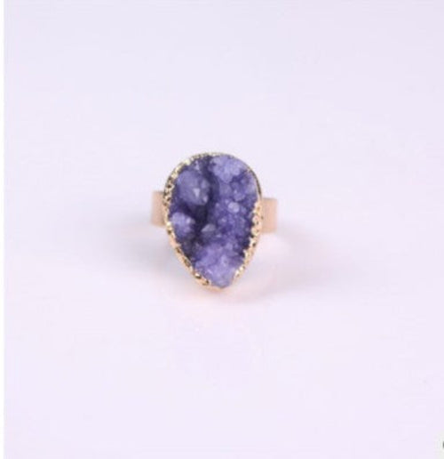 Natural Stone Agate Crystal Bud Women Rings  Rose Vintage Rings