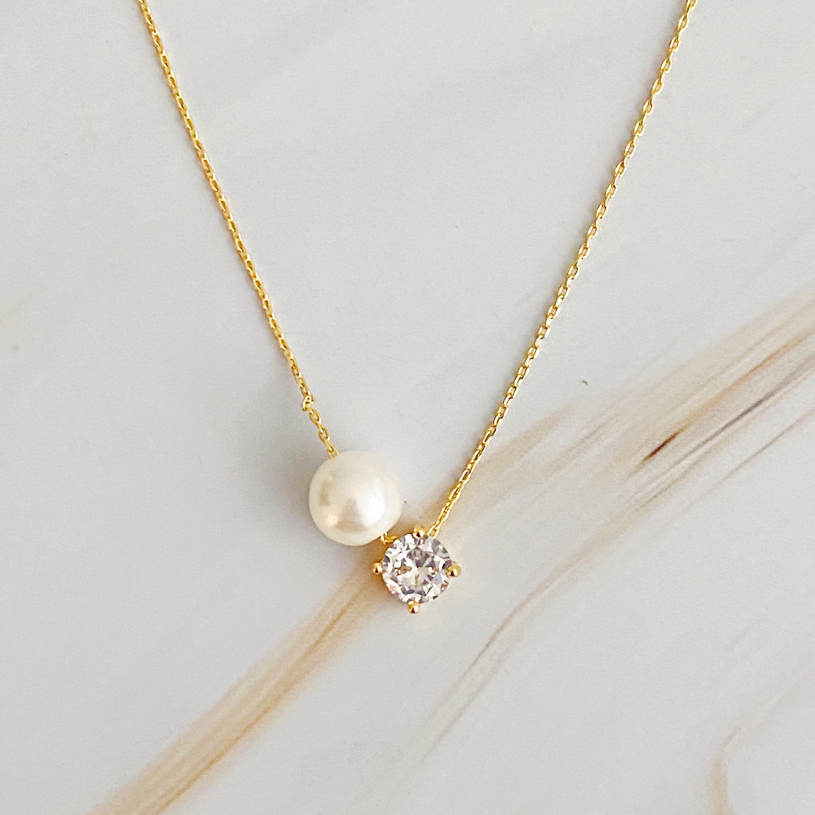 Single Pearl And Diamond Necklace