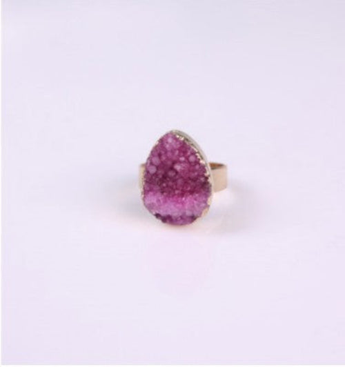 Natural Stone Agate Crystal Bud Women Rings  Rose Vintage Rings