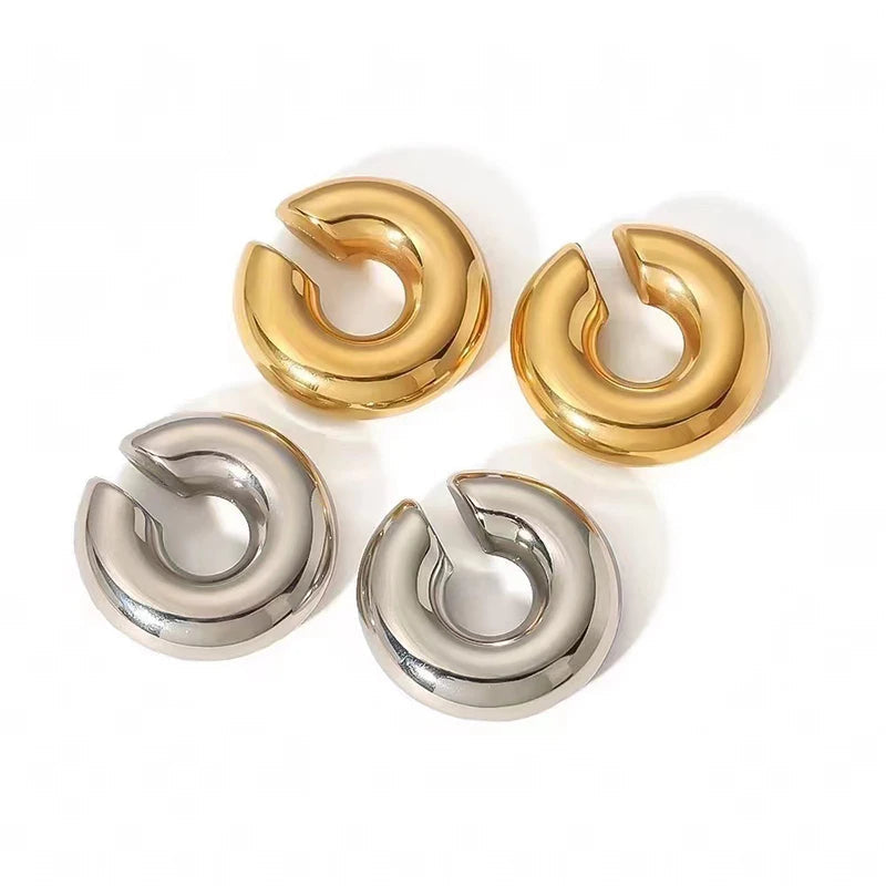 1 Pair Smooth Circle C Shape Clip Earrings For Women Lightweight