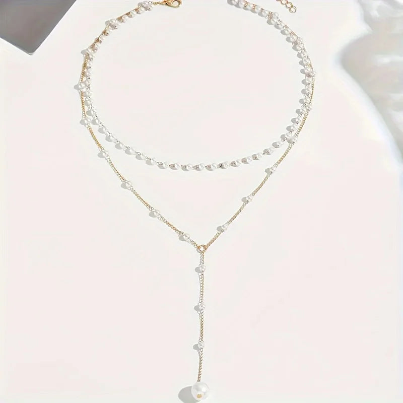Imitation Pearl Necklace Fashion Long Tassel Pendant Chain