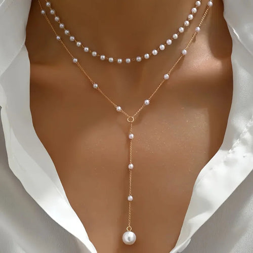 Imitation Pearl Necklace Fashion Long Tassel Pendant Chain