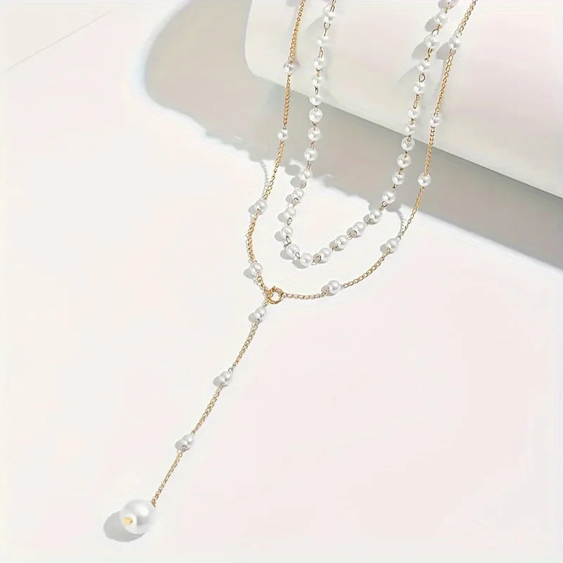 Imitation Pearl Necklace Fashion Long Tassel Pendant Chain