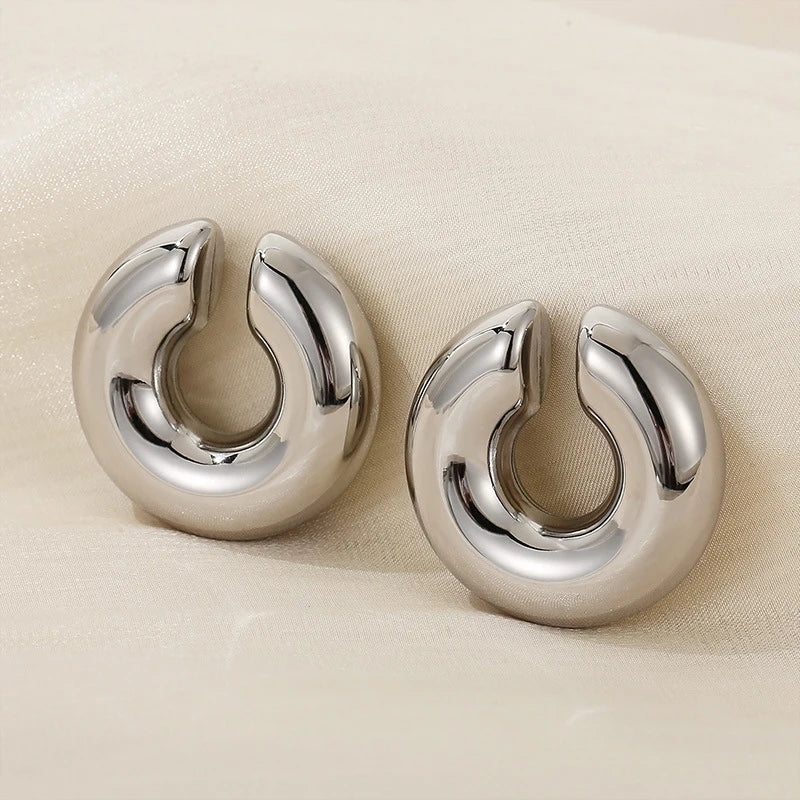 1 Pair Smooth Circle C Shape Clip Earrings For Women Lightweight