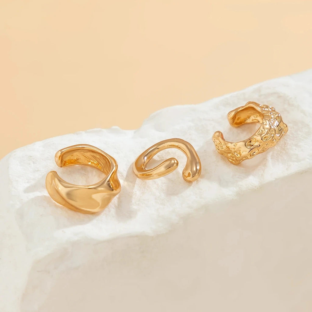 3Pcs/set Metal Chunky No Piercing Clip Earrings Geometric Ear Cuff