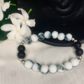 Howlite and Black Onyx Bracelet Stretch Bracelet with Silver Spacers
