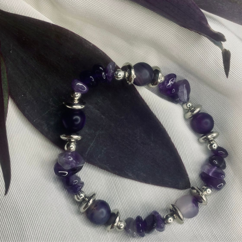 Purple Agate Chip Bracelet with Silver Spacers,Bohemian style bracelet