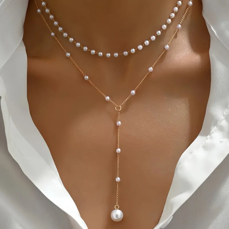 Imitation Pearl Necklace Fashion Long Tassel Pendant Chain