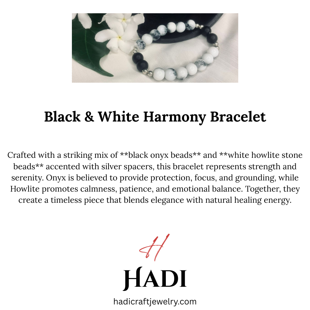 Howlite and Black Onyx Bracelet Stretch Bracelet with Silver Spacers